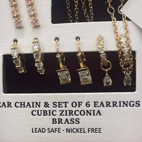 NWT ⚜️♥️⚜️ Piper K Gorgeous Golden Tone Cubic Zirconia Brass Earring Set of 6 - Picture 7 of 7